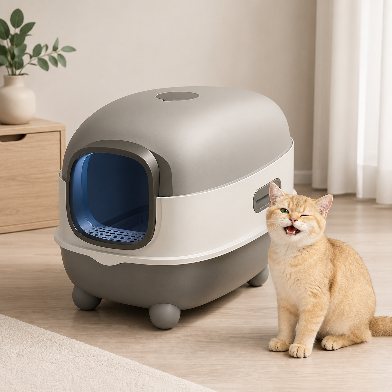 Geruchsfreie Katzentoilette mit Selbstreinigung – Für kleine, mittlere & große Katzen | Ideal für Balkon, Terrasse & Wohnung