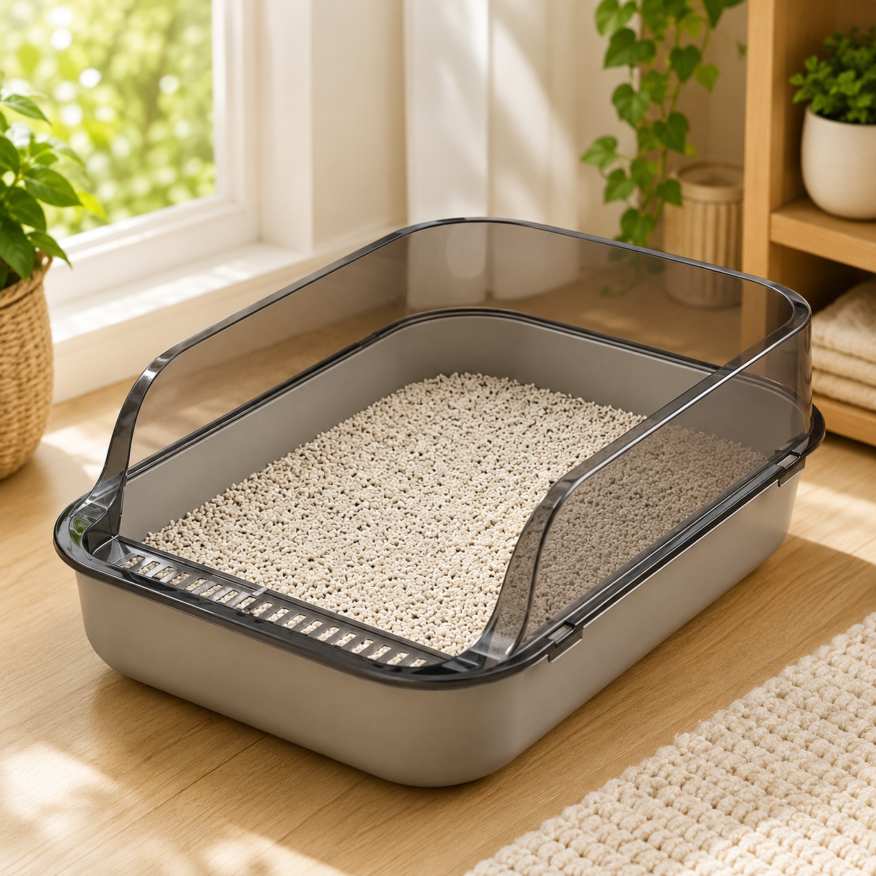 Litière moderne avec protection anti-éclaboussures – Perméable à l'air et inodore