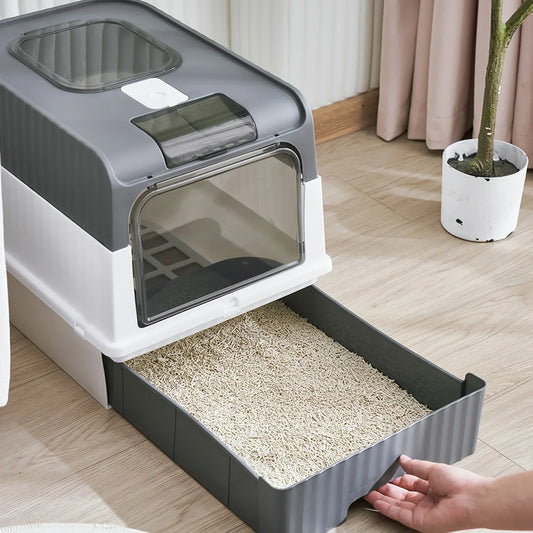 Fully Enclosed Cat Litter Box with Drawer – Easy to Clean & Splash-Proof